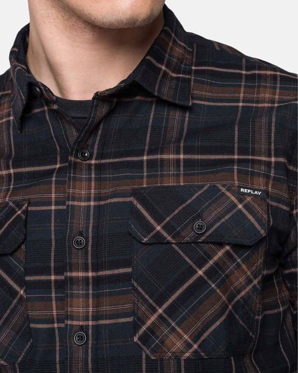 Replay-Cotton-Shirt-With-Pockets-Πουκάμισο-Ανδρικό-Καρώ-3