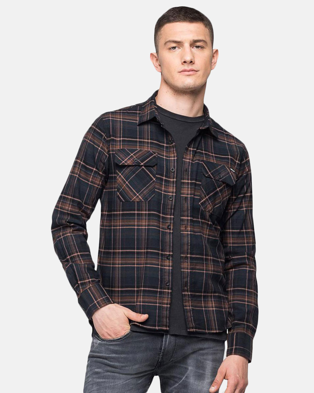 Replay-Cotton-Shirt-With-Pockets-Πουκάμισο-Ανδρικό-Καρώ
